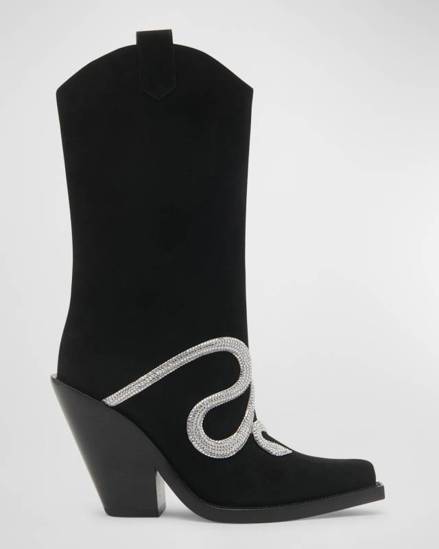 Suede Snake Strass Western Boots